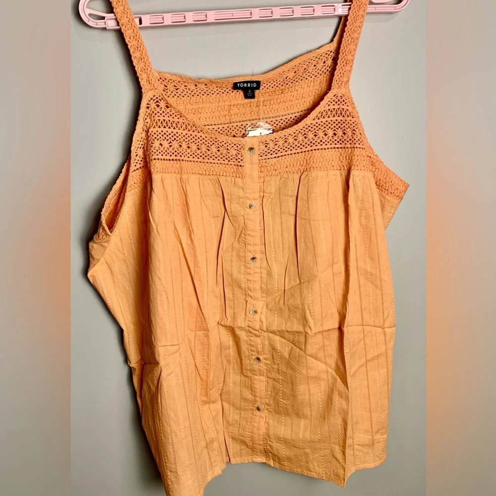 NWT Torrid Cotton Button Up Embroidered Crochet Tank 3X